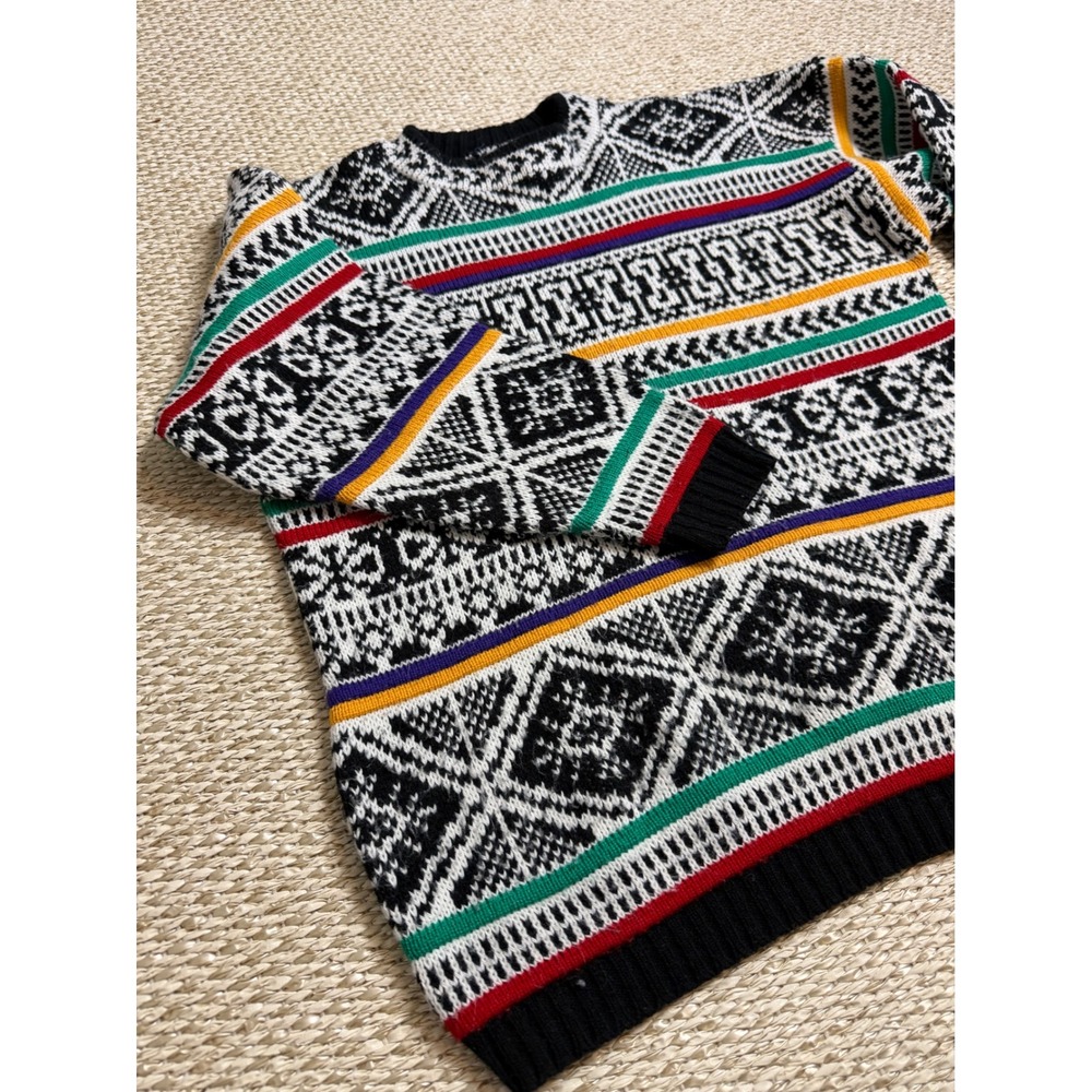 Vintage All Points Reference Point Fair Isle Geometric Sweater 90's grandpa M